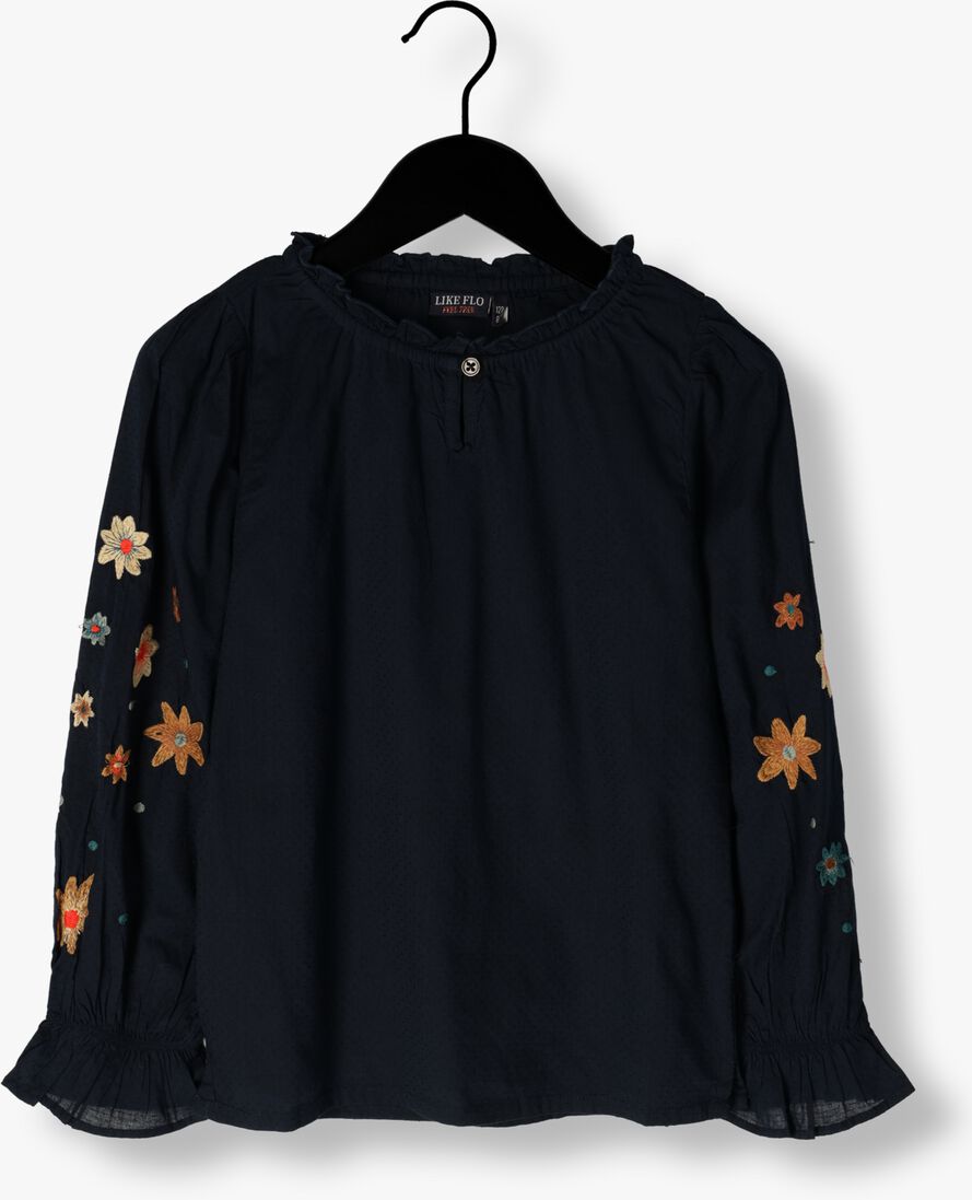 LIKE FLO donkerblauwe like flo blouse woven blouse with embroidery sleeves