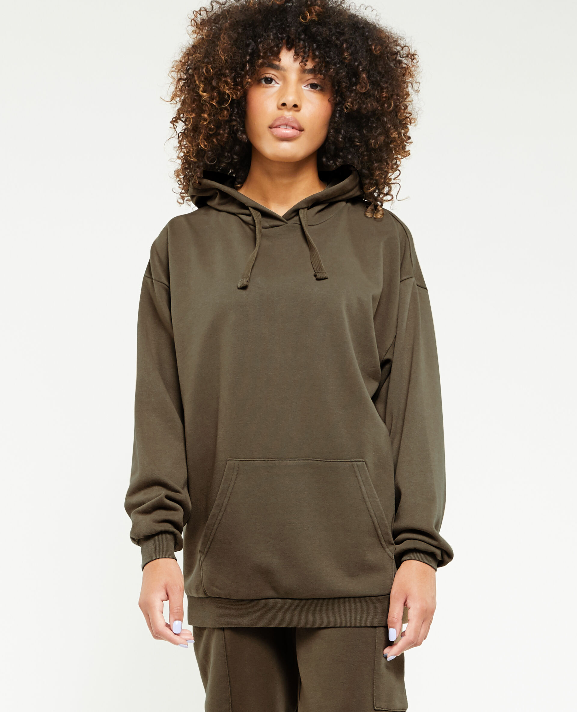 Sweat capuche oversize effet lavé - Vert kaki