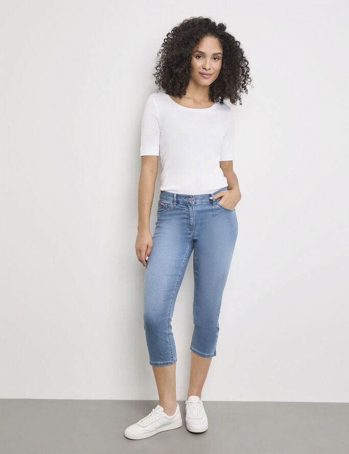 Gerry Weber PANT LEISURE CROPPED Blue denim with use