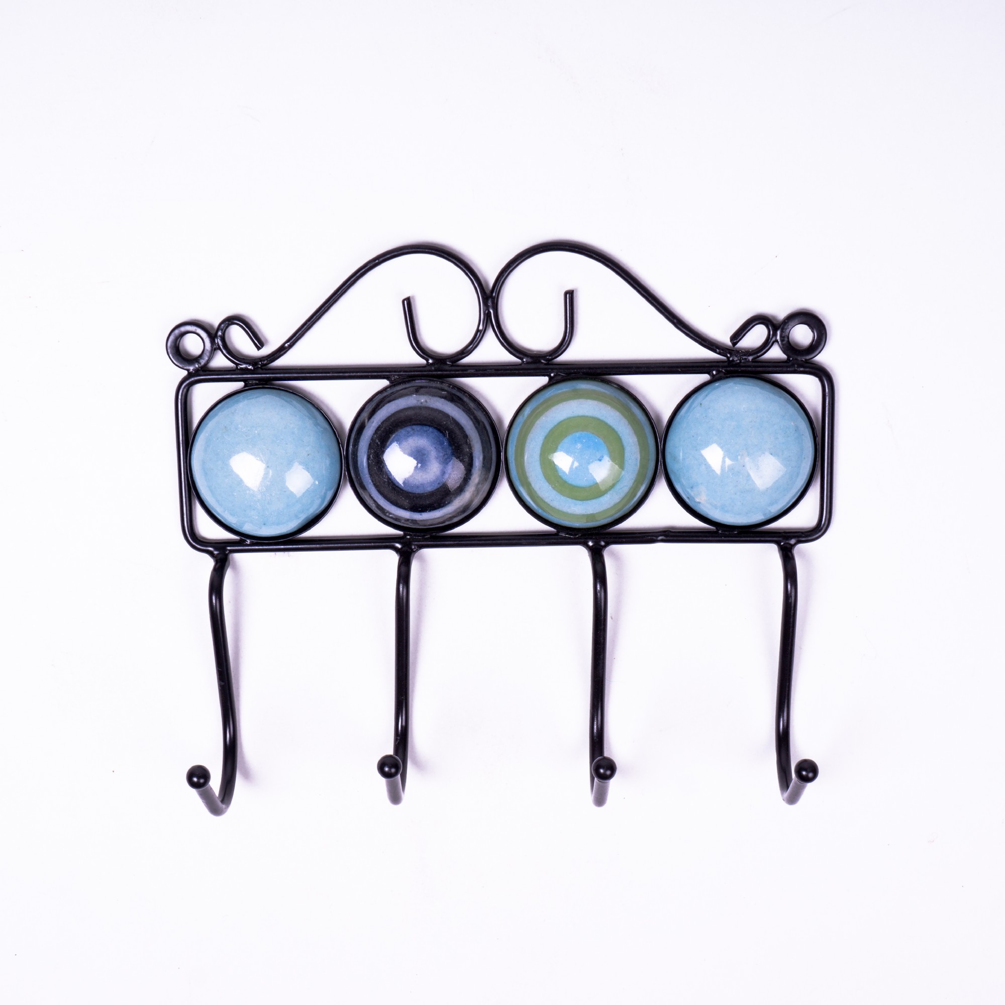 Wandhaken 4fach, blau/schwarz/grün, L 4,5 cm, B 18,5 cm, H 15 cm von fischer's lagerhaus