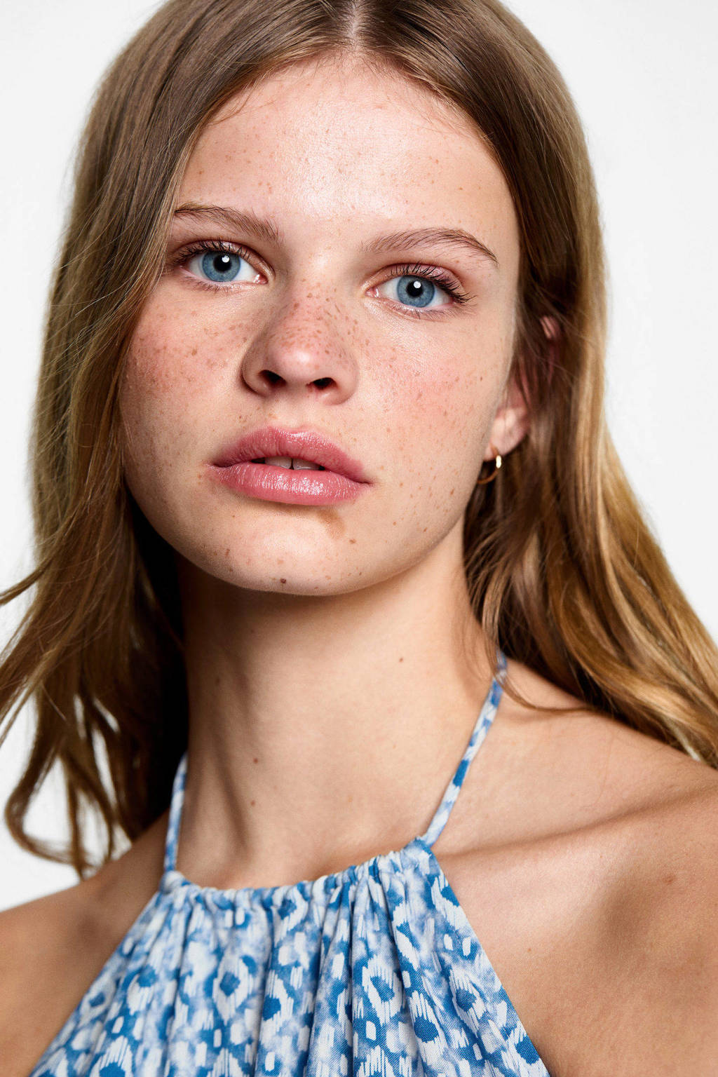 MANGO TEEN jurk met all over print blauw/wit