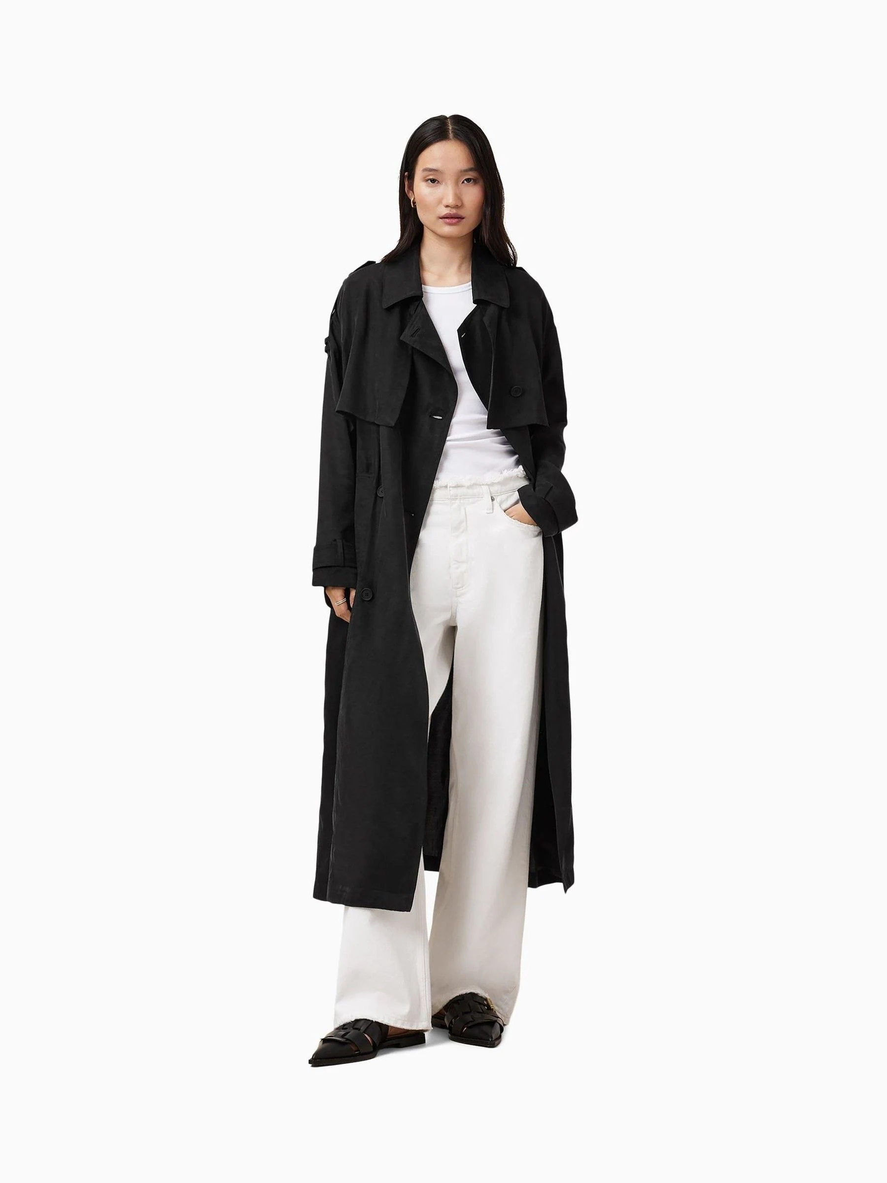 Zwart - AllSaints Linnie Black Lightweight Trench Coat