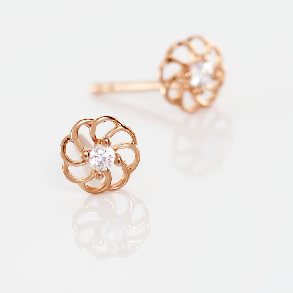 Boucles D'oreilles Puces Eleanor Fleur Or Rose Oxyde De Zirconium