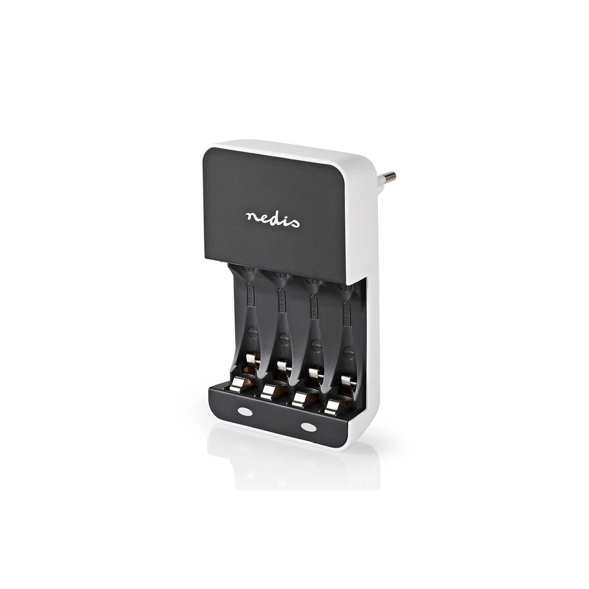 Nedis NiMH batterilader AA / AAA | 1.2 V DC | Trickle lader | Euro / Type C (CEE 7/16) | Energitype for batteri: AA / AAA | Hvit / Sort