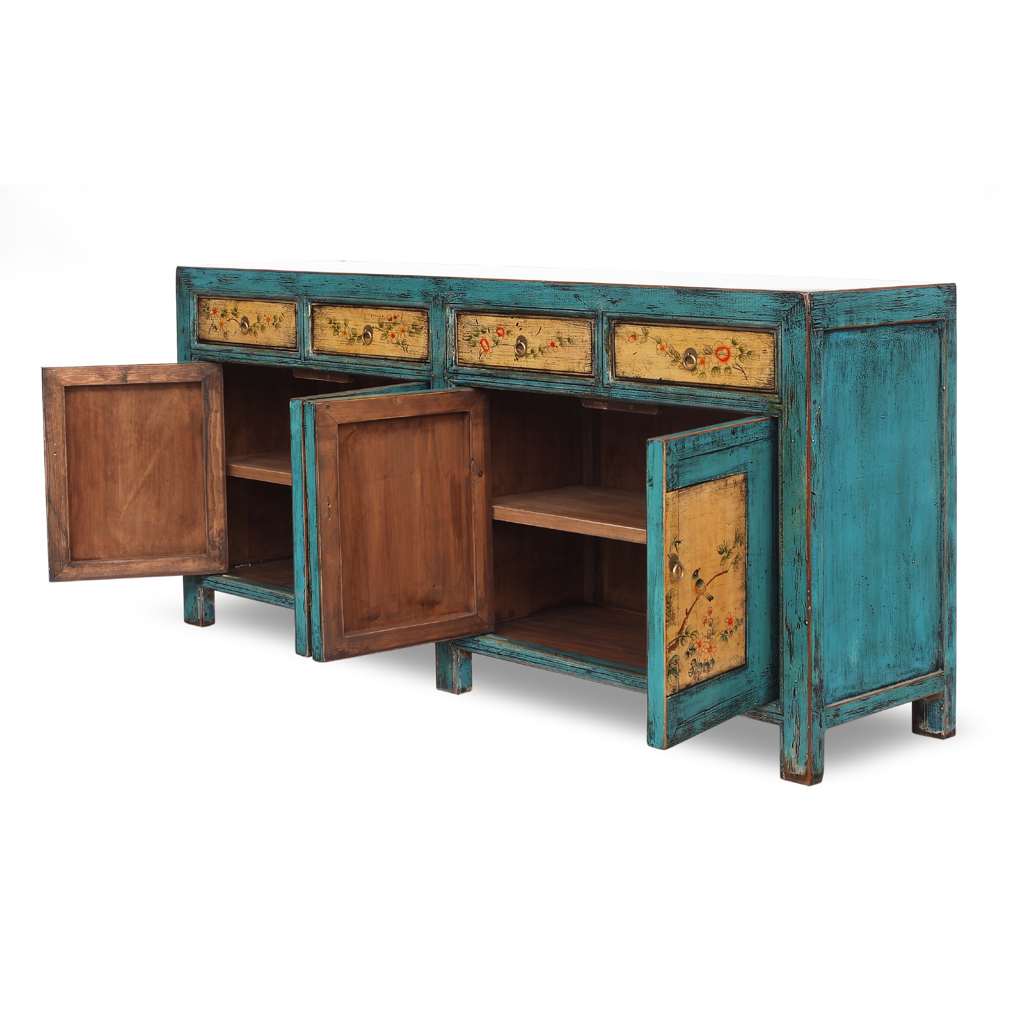 Sideboard 'Fleurette', blau, gelb, B 180 cm, H 90 cm, T 42 cm von fischer's lagerhaus
