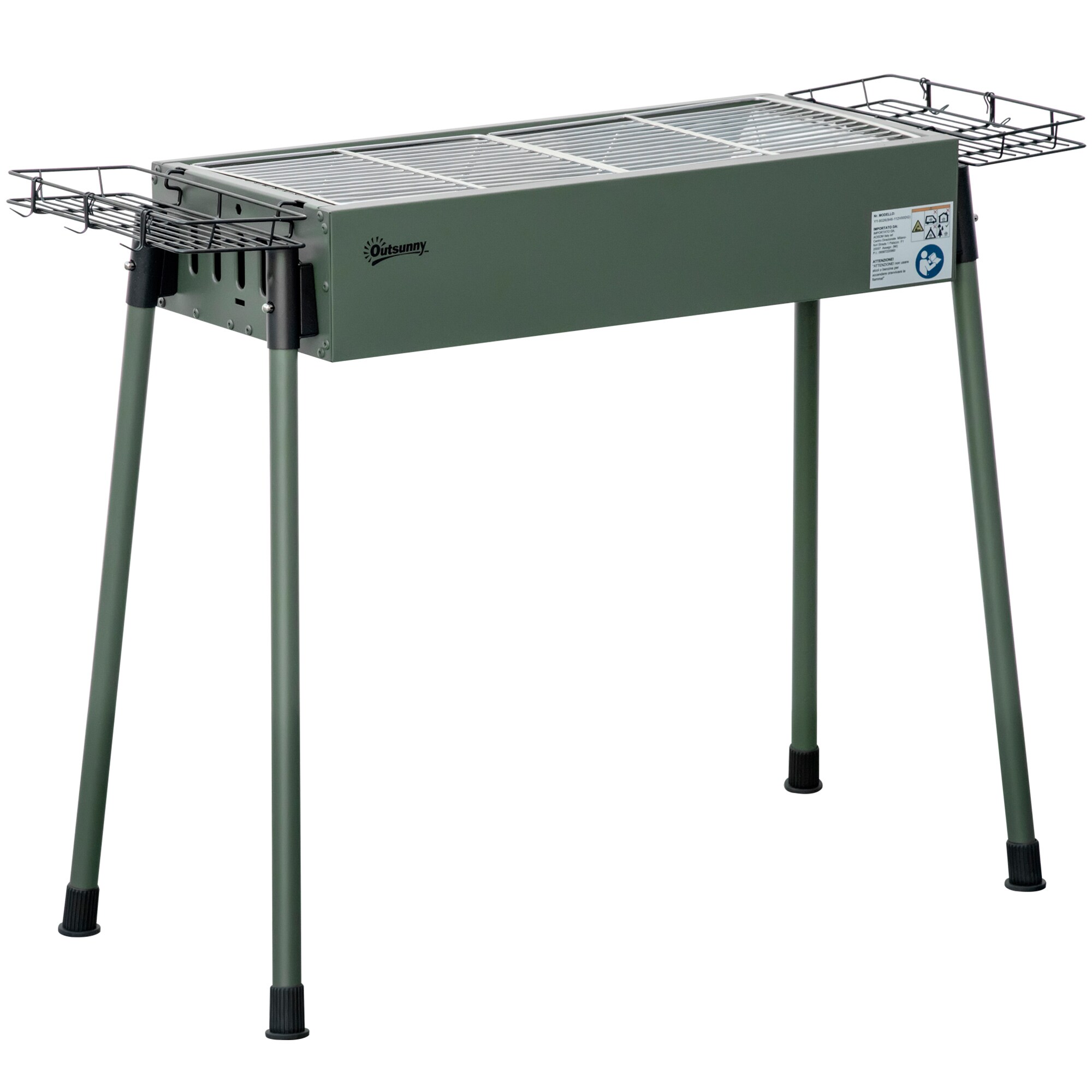 Outsunny Holzkohlegrill mit Grillrost, Grillrost-Clip und Seitenkörbe grün 77L x 30B x 70H cm