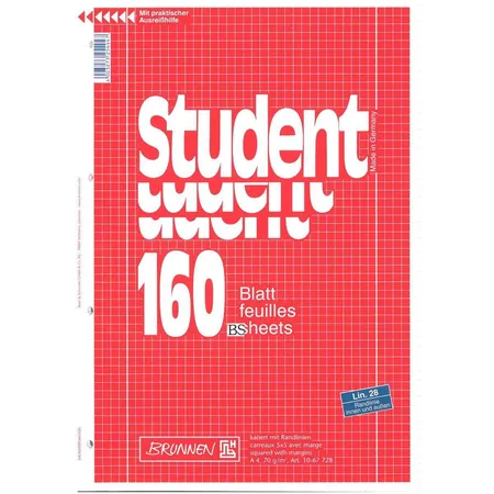 BRUNNEN Collegeblock Student, A4, 160 Blatt, gelocht, Lineatur 28