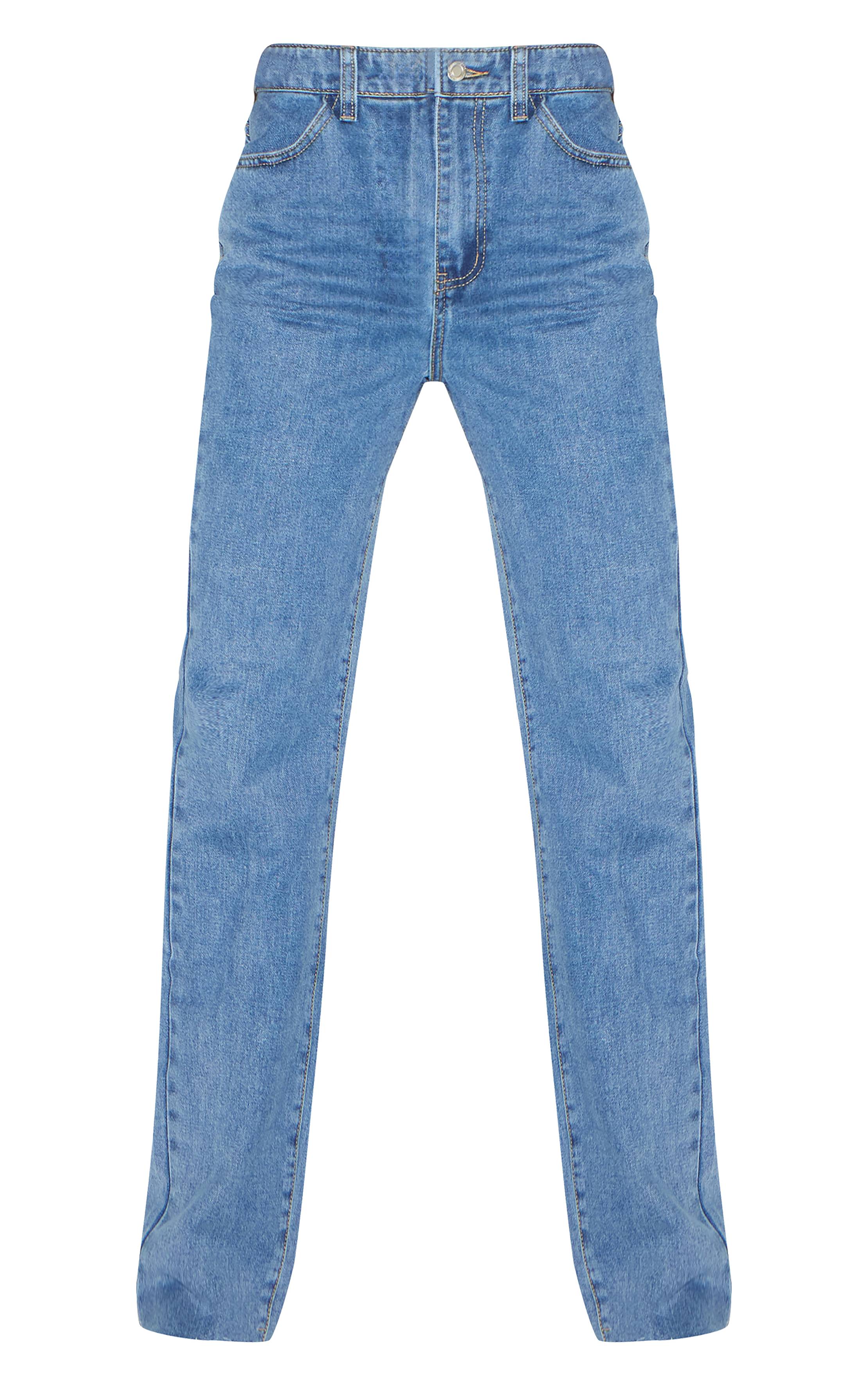 Mid Blue Wash Jean Droit À Ourlet Brut