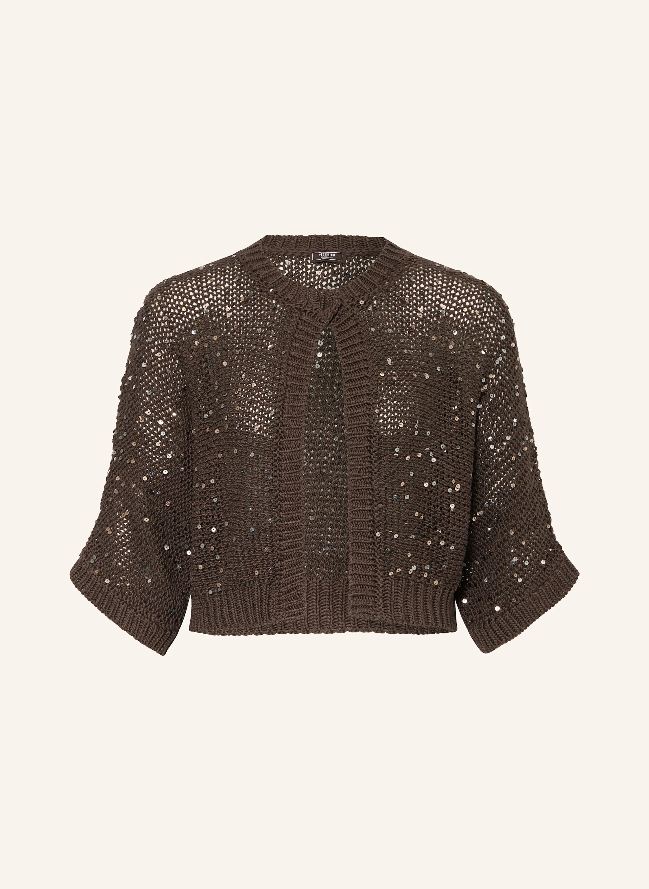 PESERICO Cropped-Strickjacke mit 3/4-Arm und Pailletten