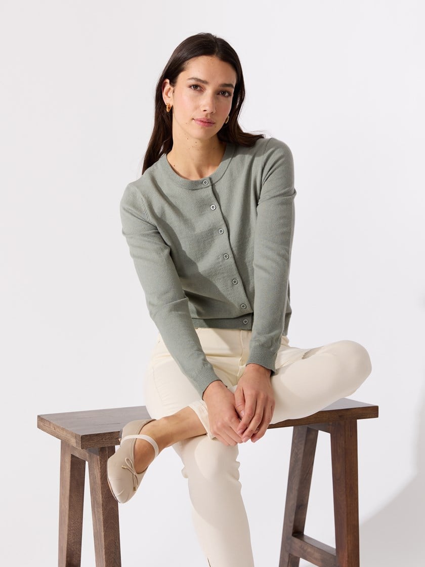 Olea cardigan i merinoblanding Celadon Tint