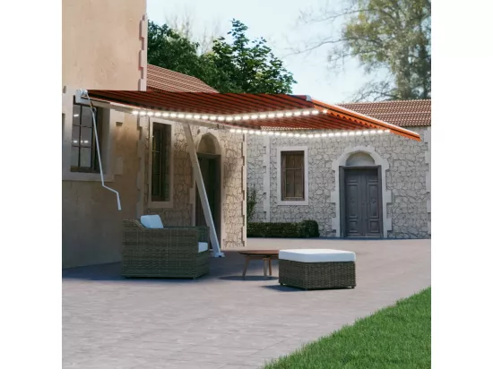 Auvent manuel rétractable avec LED 600x300 cm Orange et marron