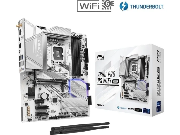 ASRock Z890 Pro RS WiFi White - Bundkort - ATX - LGA1851 sokkel - Z890 Chipset - USB4, USB-C 3.2 Gen 2x2, USB 3.2 Gen 2, USB 3.2 Gen 1 - 2.5 Gigabit LAN, Bluetooth, Wi-Fi 6E - onboard grafik (CPU påkrævet) - HD Audio (8-kanaler)
