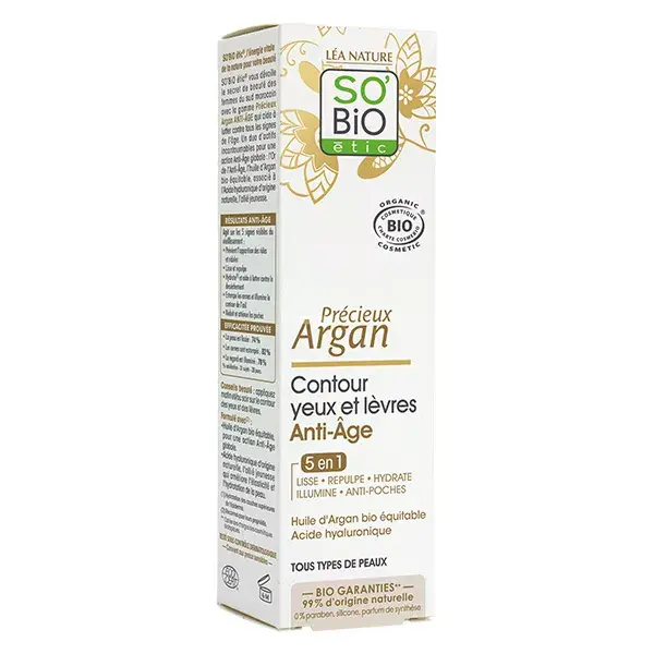 Creme para Contorno dos Olhos e Lábios Antienvelhecimento So'Bio Étic Precious Argan 15ml