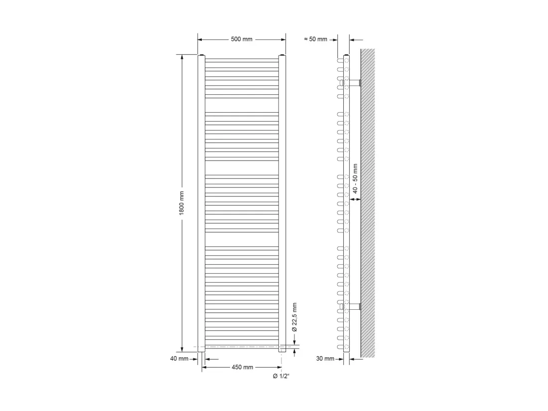 Radiateur de salle de bain Sahara Raccord latéral sèche-serviettes Blanc 50x180cm