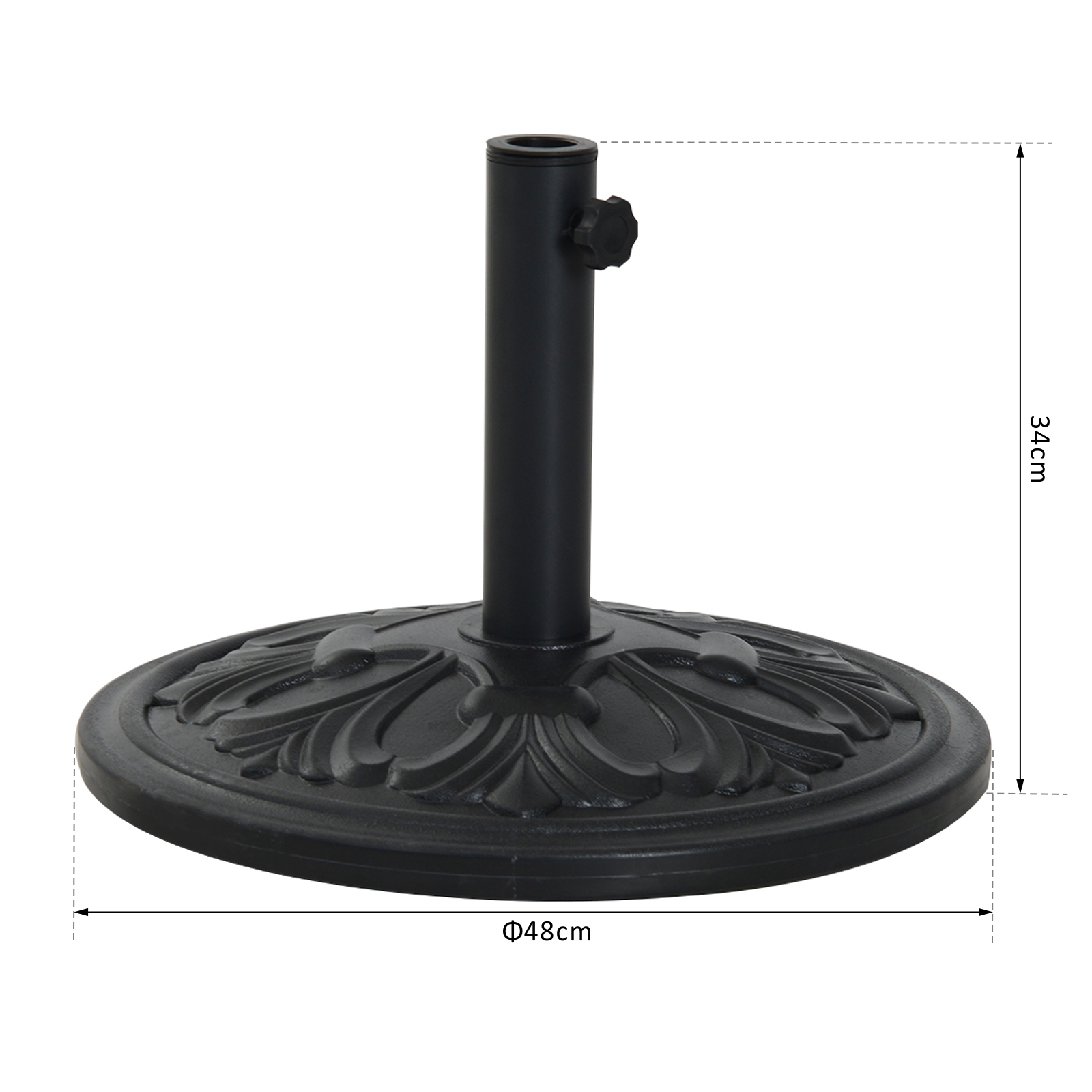 Base para guarda-sol Outsunny, peso 13 kg, redonda, feita de HDPE e cimento, para hastes de guarda-sol de Ø35/38/48 mm, para terraço, pátio, jardim, praia, Ø48x34 cm, preta.