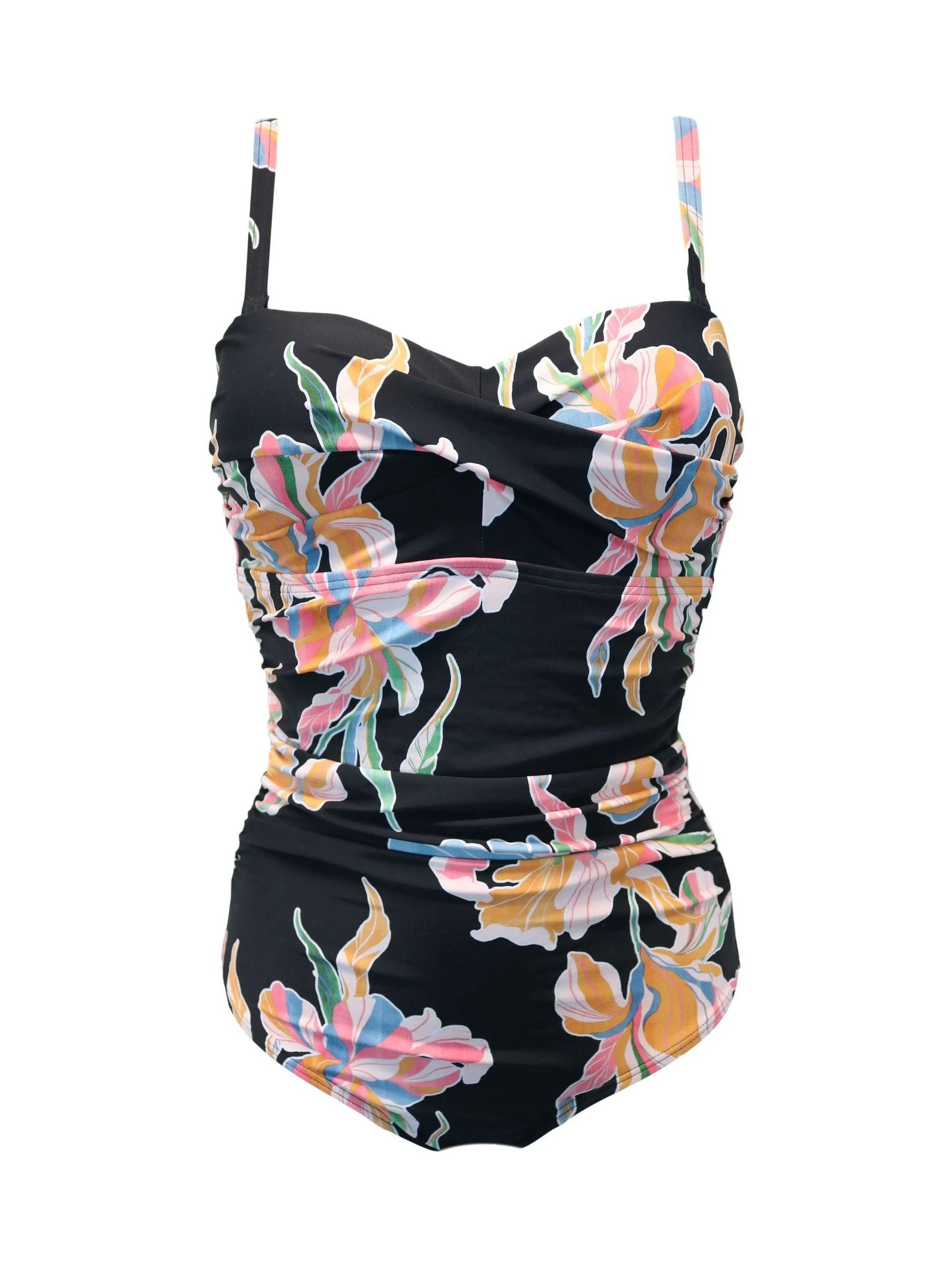 Zwart bloemenprint - Pour Moi Santa Monica tummy control corrigerend badpak met afneembare bandjes