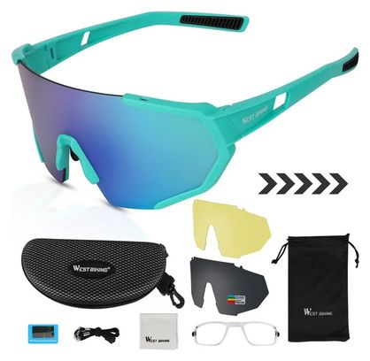 Lunettes de soleil de sport polarisées UV400 avec verres HD - bleu