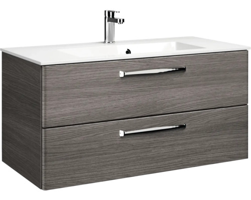 Pelipal Kumba badkamermeubelset (B x H x D): 137 x 200 x 50 cm, grafiet getextureerde fronten, 5-delige set inclusief mineraal gegoten wastafel, badmeubel en wandkast (99.1070126194)