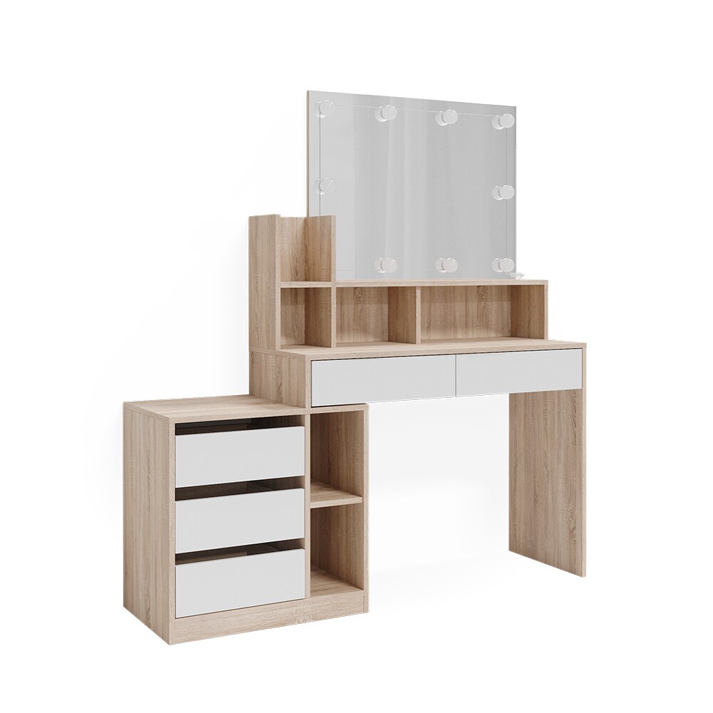 Vicco Schminktisch Anja 139,8 x 115 cm Sonoma Weiß Spiegel LED Frisiertisch