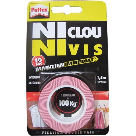 Ruban adhésif Double Face ultra fort Ni clou ni vis Pattex - 19 mm x 1,5 m