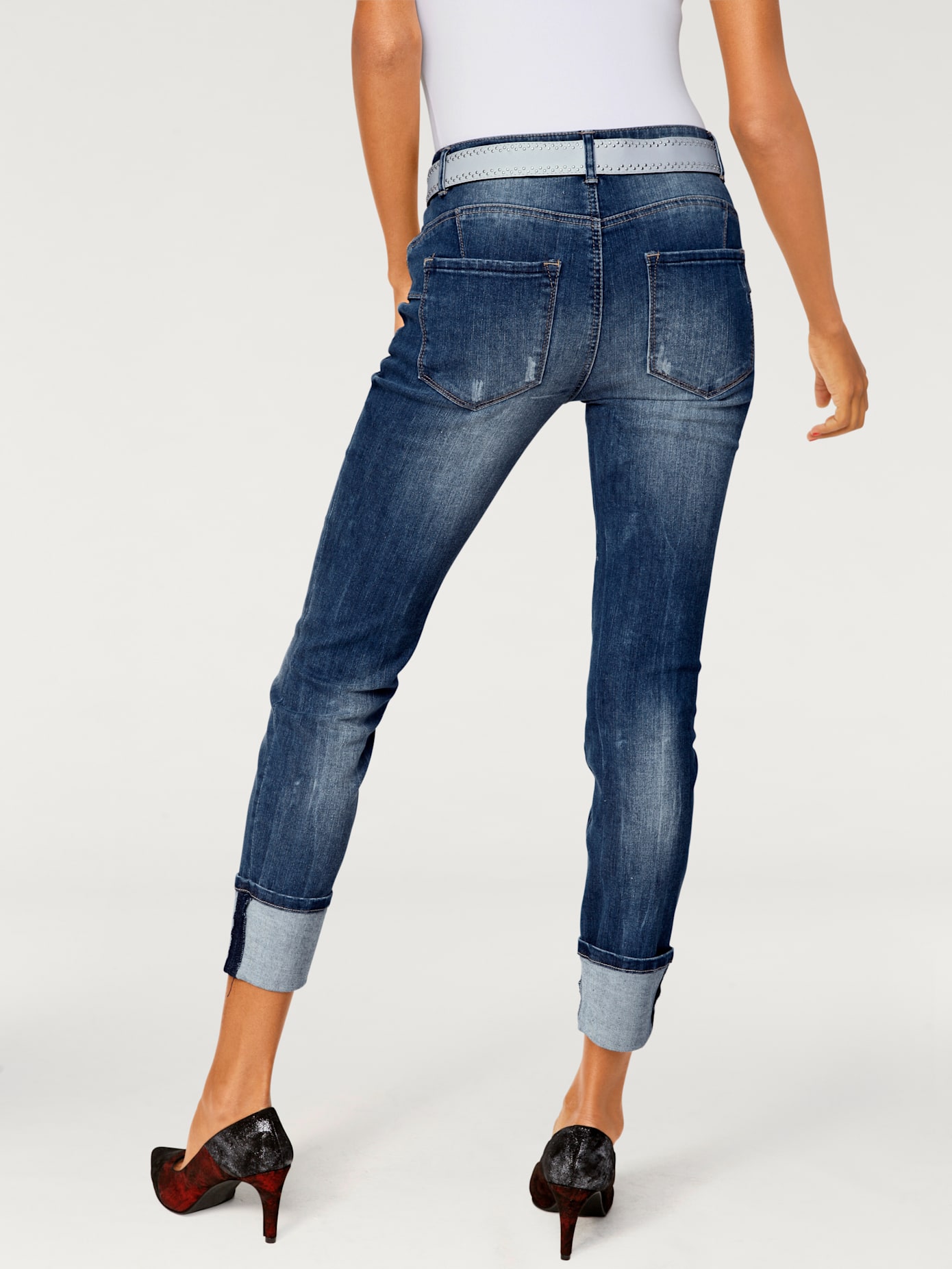 Jeans effet ventre plat longueur 7/8