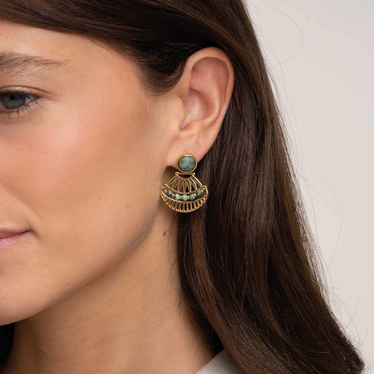 Boucles Inka pierre Pin Africain acier doré or