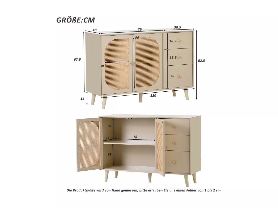 Buffet crème blanc cassé avec portes et tiroirs,d120 cm×h82,5 cm