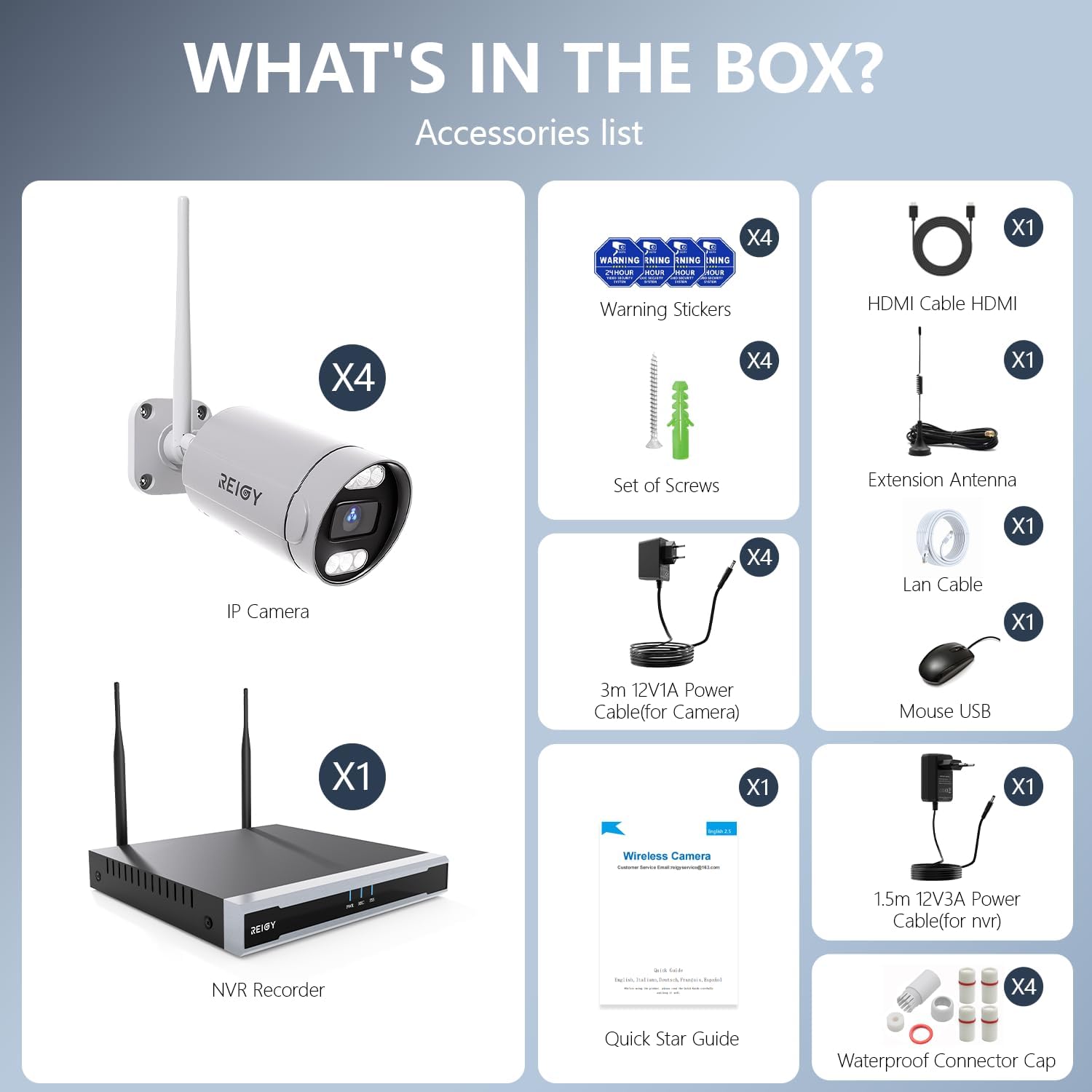 REIGY 8MP WLAN Überwachungskamera Set Aussen mit 2TB Festplatte, 4K Überwachungssystem 16CH WiFi NVR +4x2160P Kamera Outdoor, Zwei-Wege-Audio Bewegungserkennung Farbige Nachtsich
