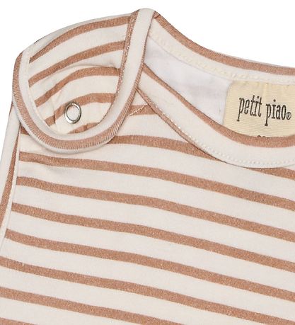 Petit Piao Body ohne Ärmel - Striped - Summer Camel/Offwhite
