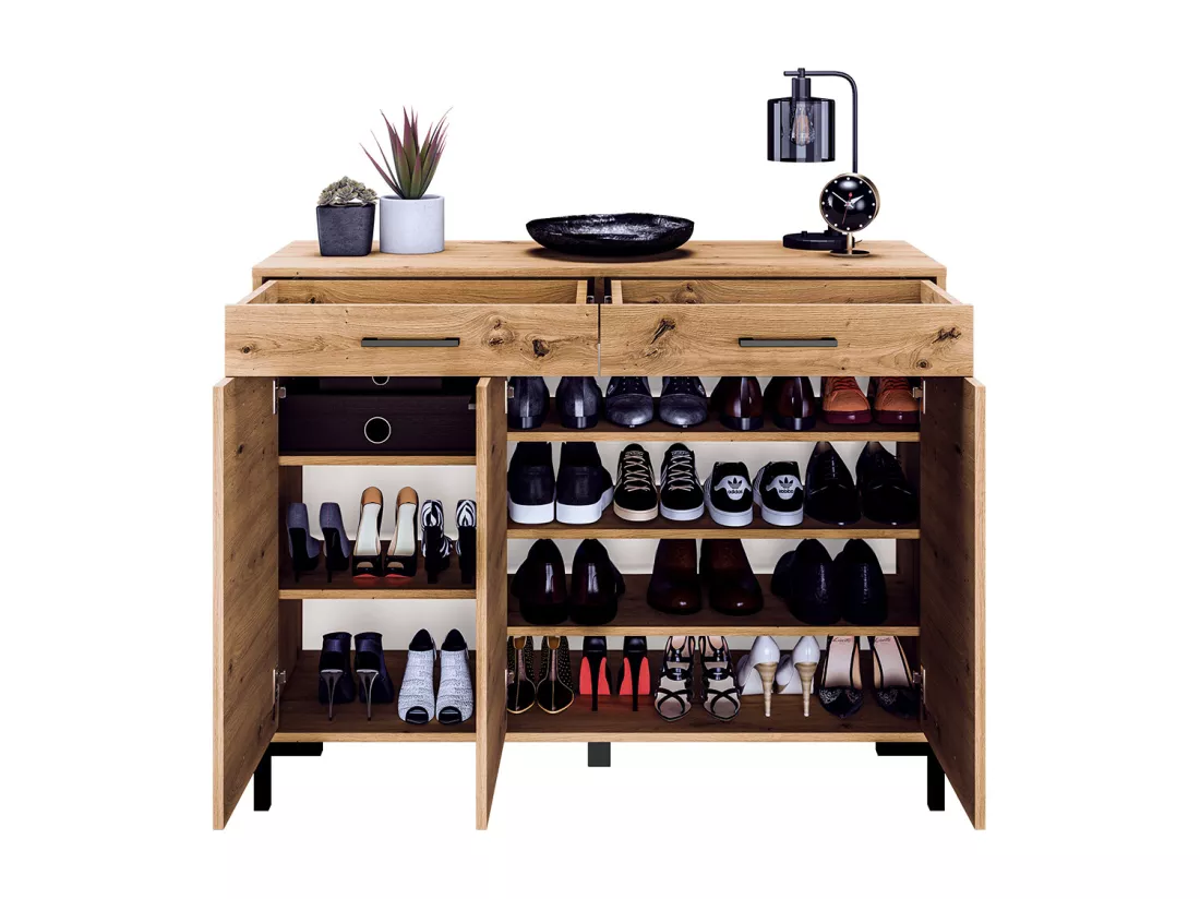 Meuble à chaussure 3 portes 2 tiroirs Liora Bois