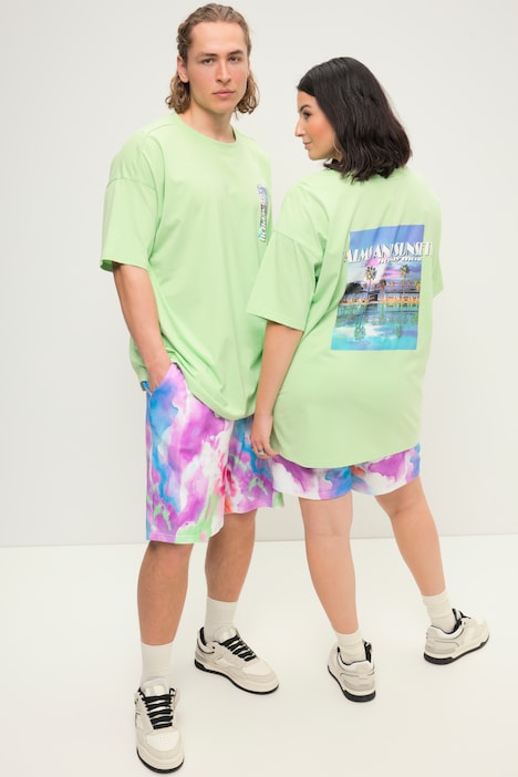 Oversize-Shirt, Palmenprints, Rundhals, Halbarm, Unisex
