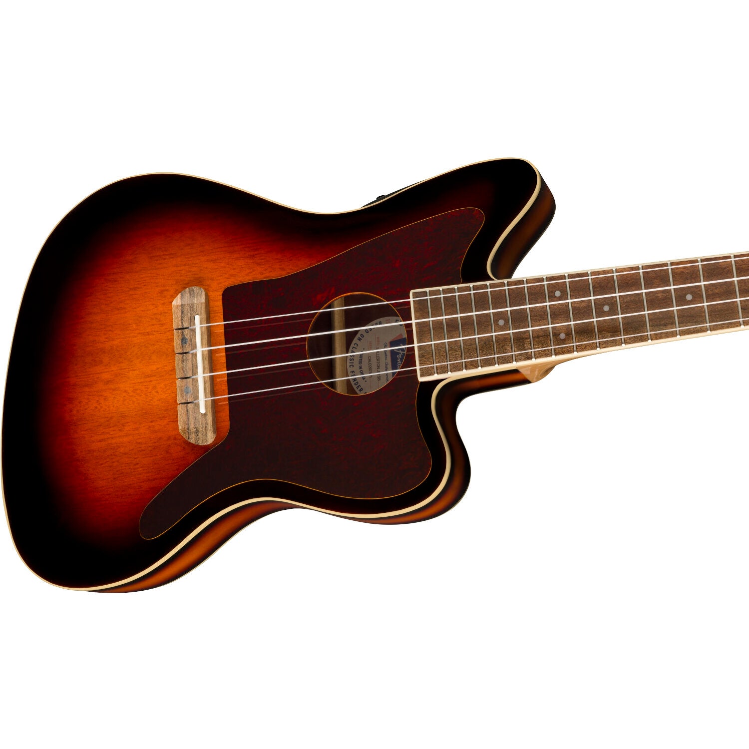 Fender Fullerton Jazzmaster Uke WN Tortoiseshell Pickguard 3-Color Sunburst elektrisch-akoestische ukelele