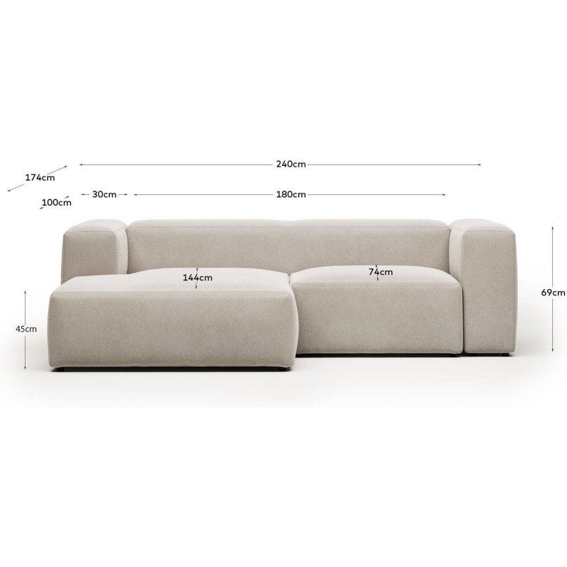 Canapé Blok 2 places méridienne gauche beige 240 cm