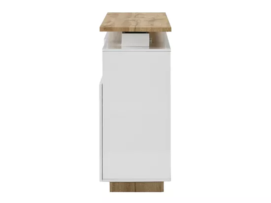 Meuble de bar pivotant avec 2 portes, 1 tiroir et 1 niche en MDF - Blanc laqué et Naturel - ELDIR