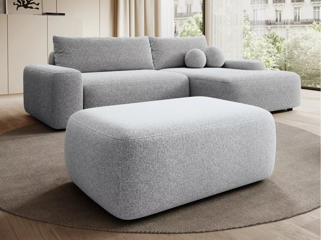 Pouf en tissu texturé gris clair DAVISO