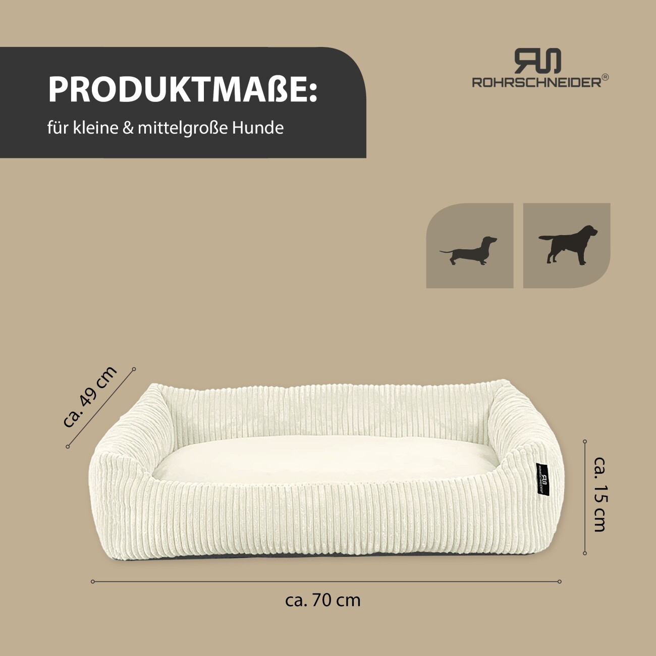 Rohrschneider Hundebett waschbar, robuster Breit-Cordstoff mit Gratis-Beigabe