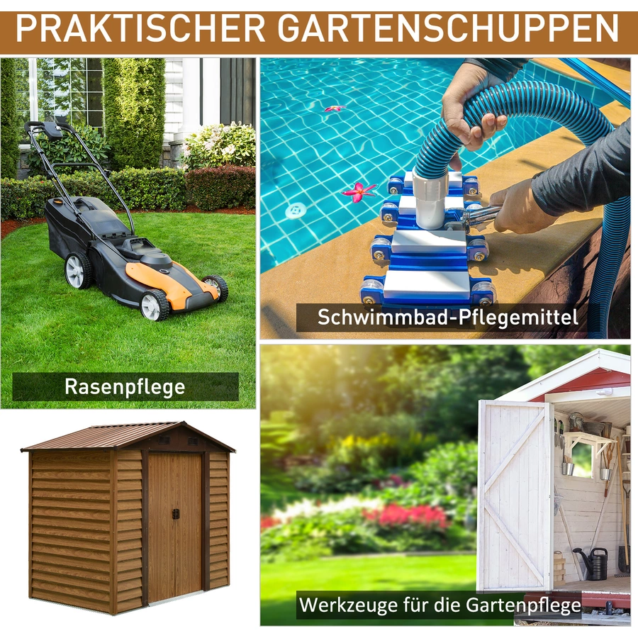 Outsunny Geräteschuppen in Holzmaserungsimitat braun