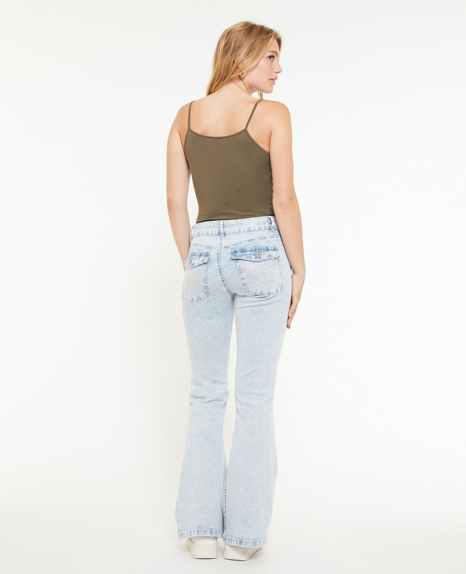 Jean flare avec papillons en strass - Bleu clair