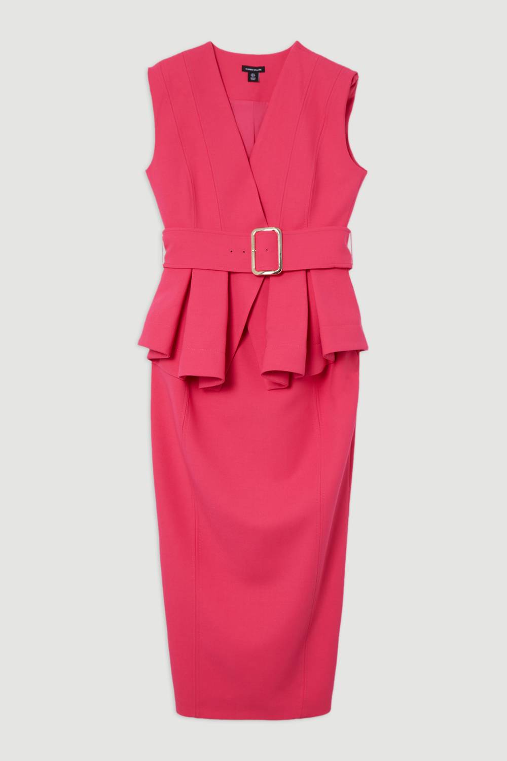 KarenMillen Robe maxi ajustée en tissu stretch, ceinturée avec péplum