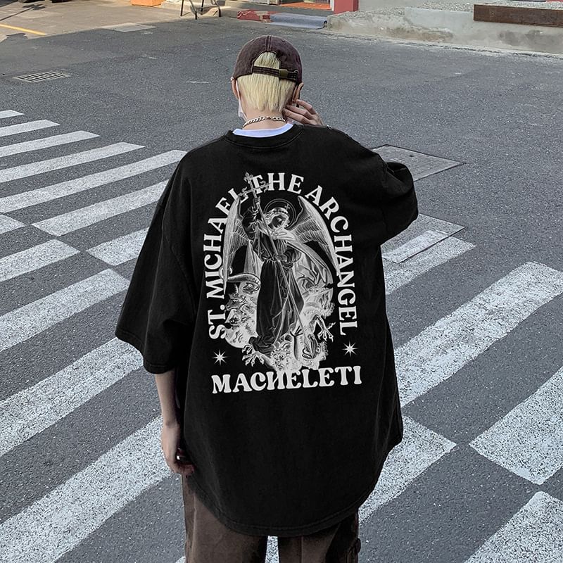 Wescosso - T-shirt met ronde hals en grafische print, met elleboogmouwen