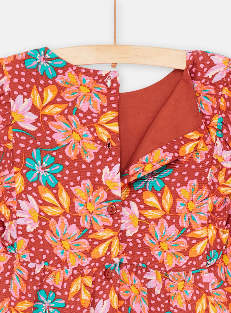 Robe fond marron imprimé fleuri pour fille