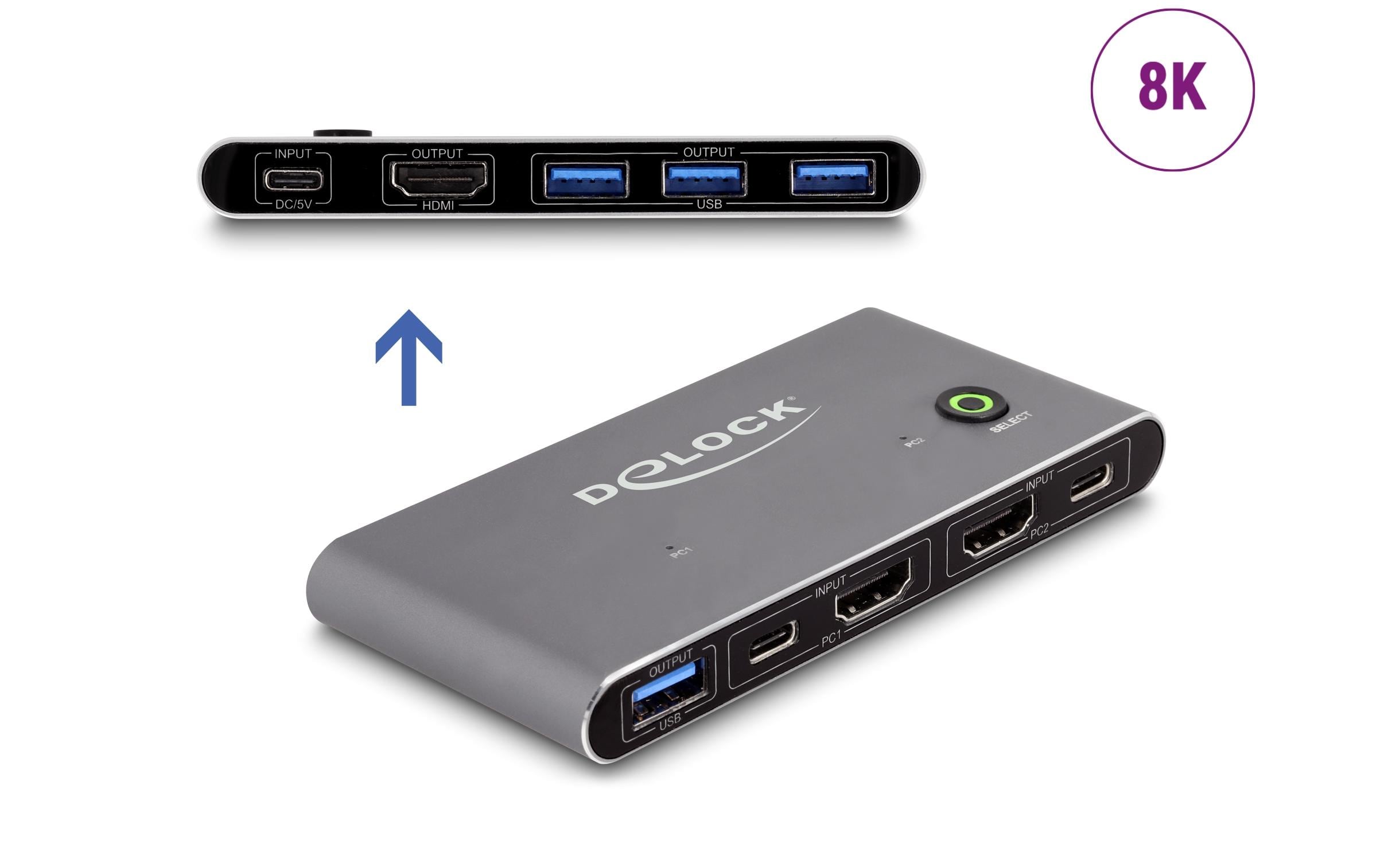 KVM Switch HDMI 8K 60 Hz mit USB 5 GbpsDelock HDMI KVM Switch 8K 60 Hz mit USB 5 Gbps