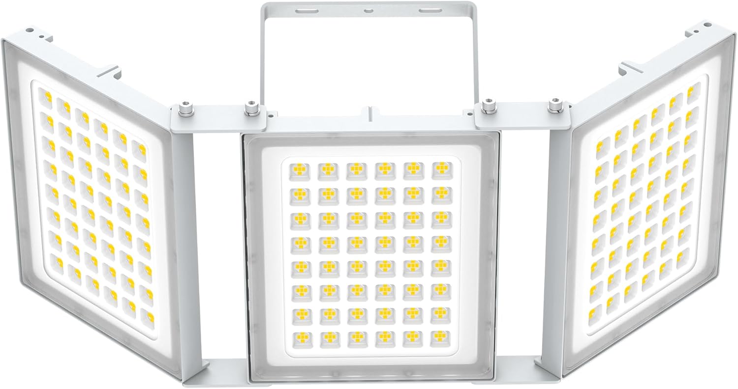 SOLLA-2025 Lite 480W LED Außenflutlicht, 48000LM, 6000K Tageslichtweiß IP66 Wasserdicht, 3 Köpfe Verstellbares Außen-Sicherheitsbeleuchtung für Parkplätze, Höfe, Spielfeld-Grau