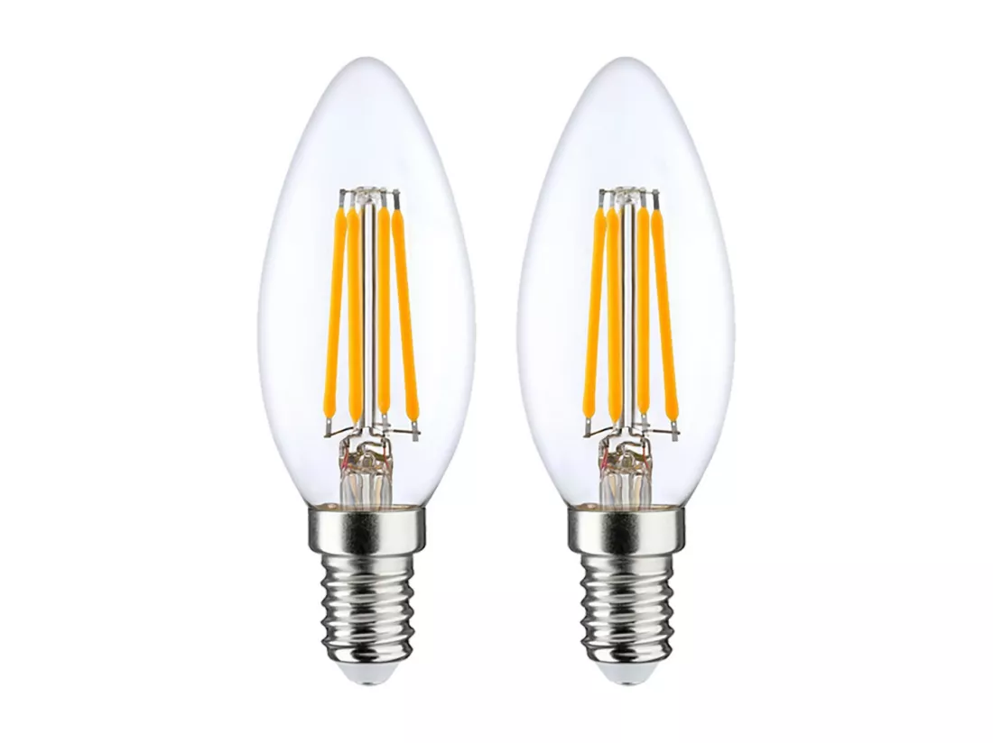 Pack de 2 Ampoules Bougie LED Filament E14 4W Equi.40W 470lm 2700K 25000H 7hSevenOn Premium