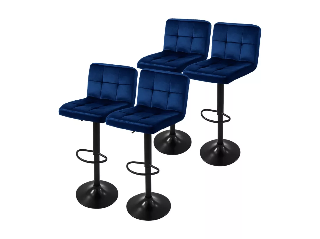 Lot de 4 tabourets de bar rembourrées en velours bleu chaise réglable en hauteur