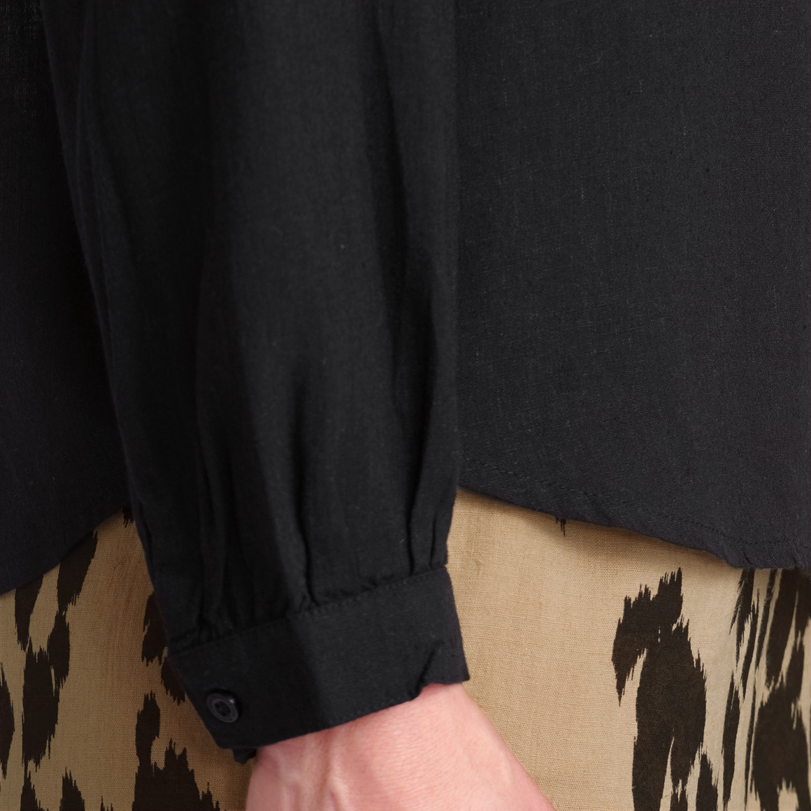 Gina Benotti Damen Leinen-Bluse mit kurzem Stehkragen schwarz