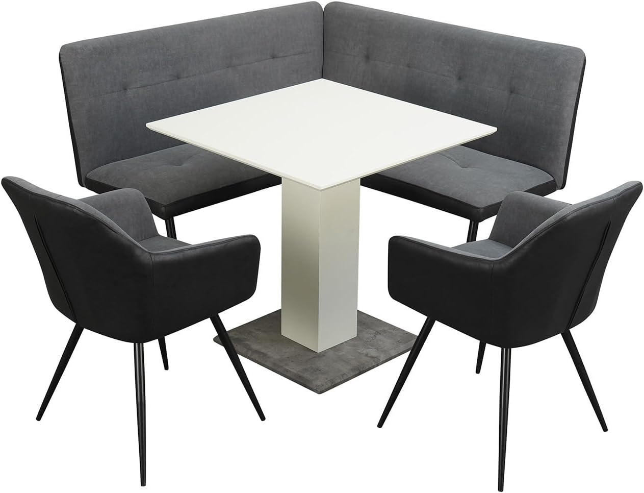 HTI living Sitzgruppe Anthrazit/Grau/Weiß Joschka Esstisch Eckbank und Esszimmerstühle