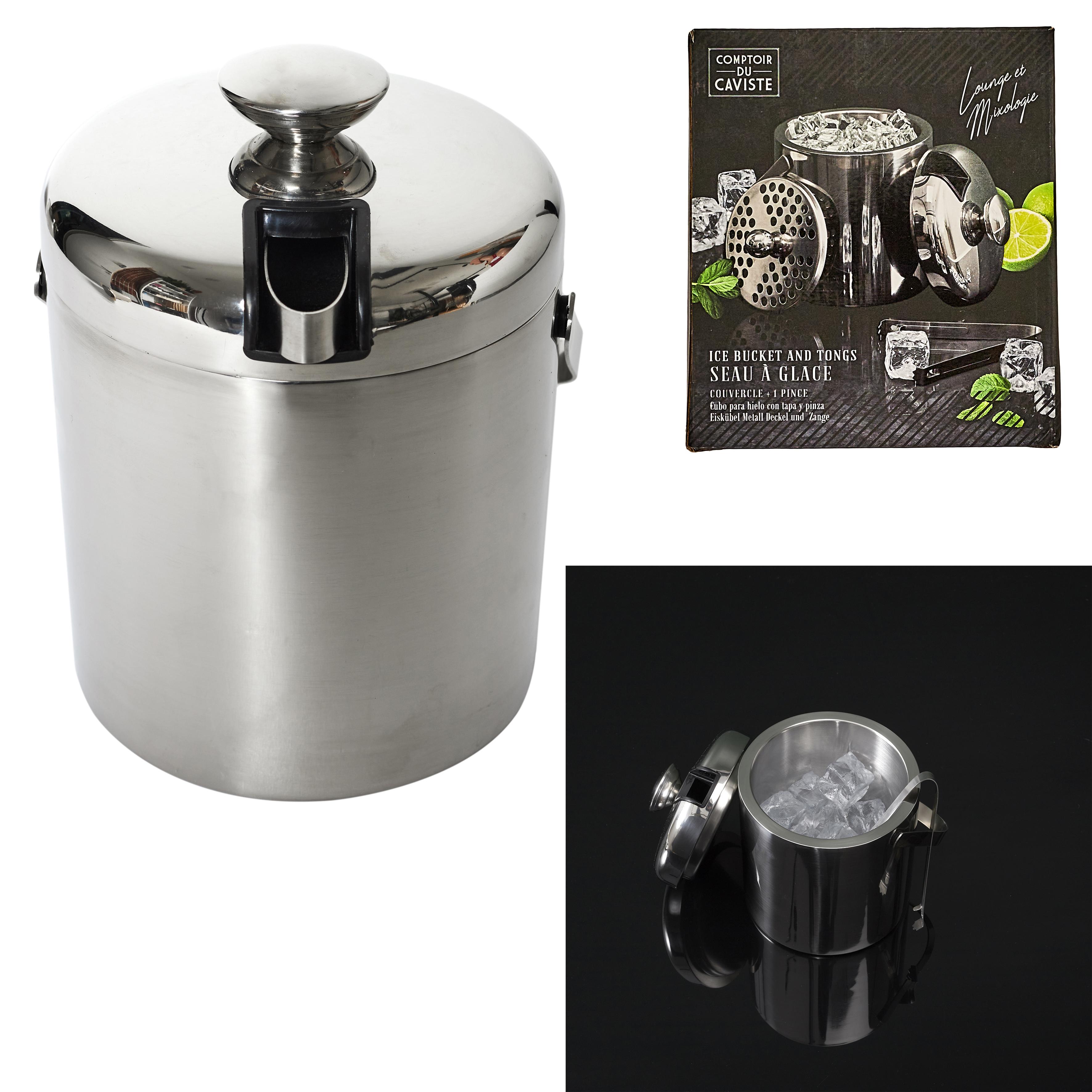SEAU GLACE METAL COUVERCLE ET PINCE 1.3L