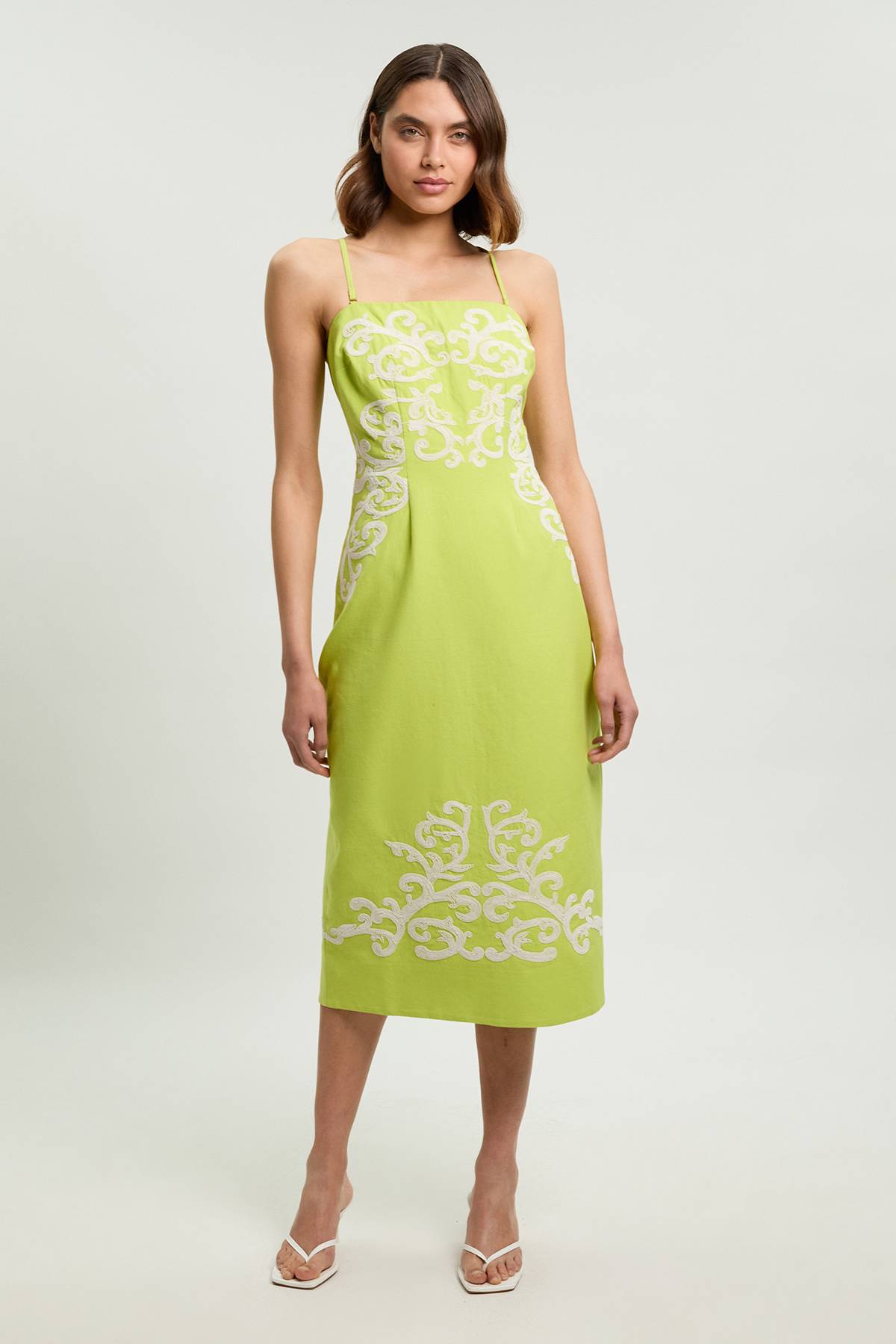 KarenMillen Robe Midi Bustier En Coton Lin Brodée