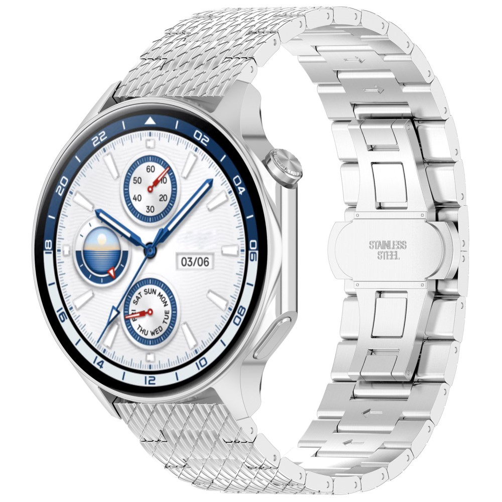 Samsung Galaxy Watch 3 (45mm) Edelstahl Armband mit Streifen und Butterfly-Verschluss (Gelenkumfang: 210 mm) - Silber